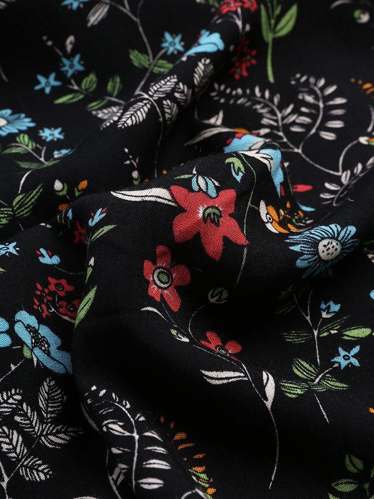 Comfysol Vintage Print Floral Short Sleeve Crew Neck Blouse