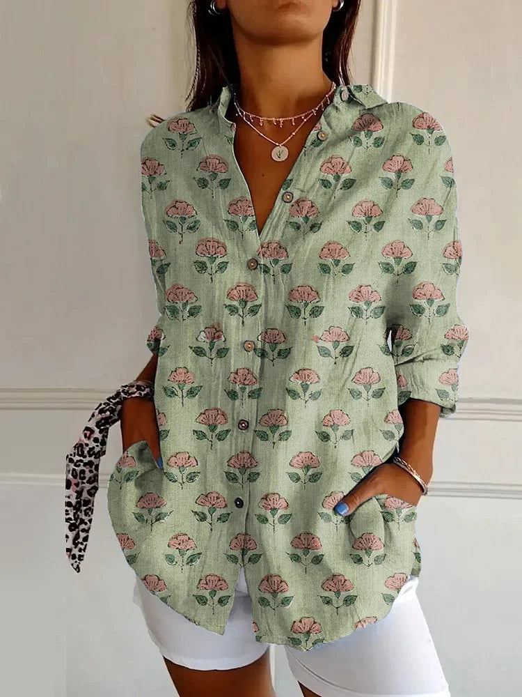 Vintage Indian Floral Print Long Sleeve Shirt