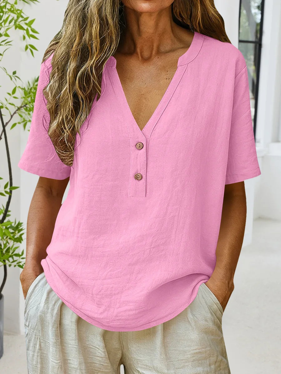 Everyday Casual Summer Plain V-Neck Top
