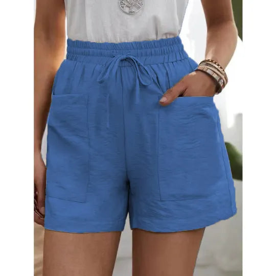 Linen Solid Color Loose Plus Size High Waist Casual Shorts