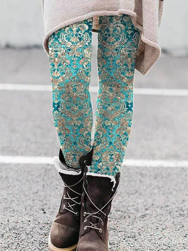 Comfysol Green Casual Floral Printed Leggings