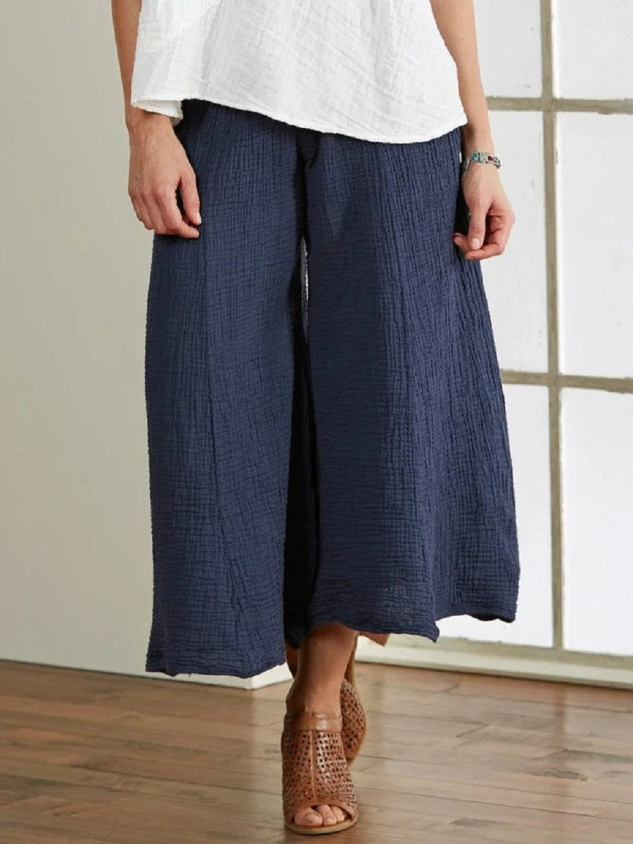Comfysol Blue Casual Solid Plain Loose Pants