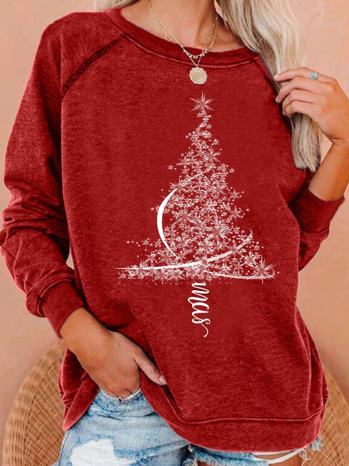 Comfysol X-mas Tree Print Long Sleeve Round Neck Sweatshirt