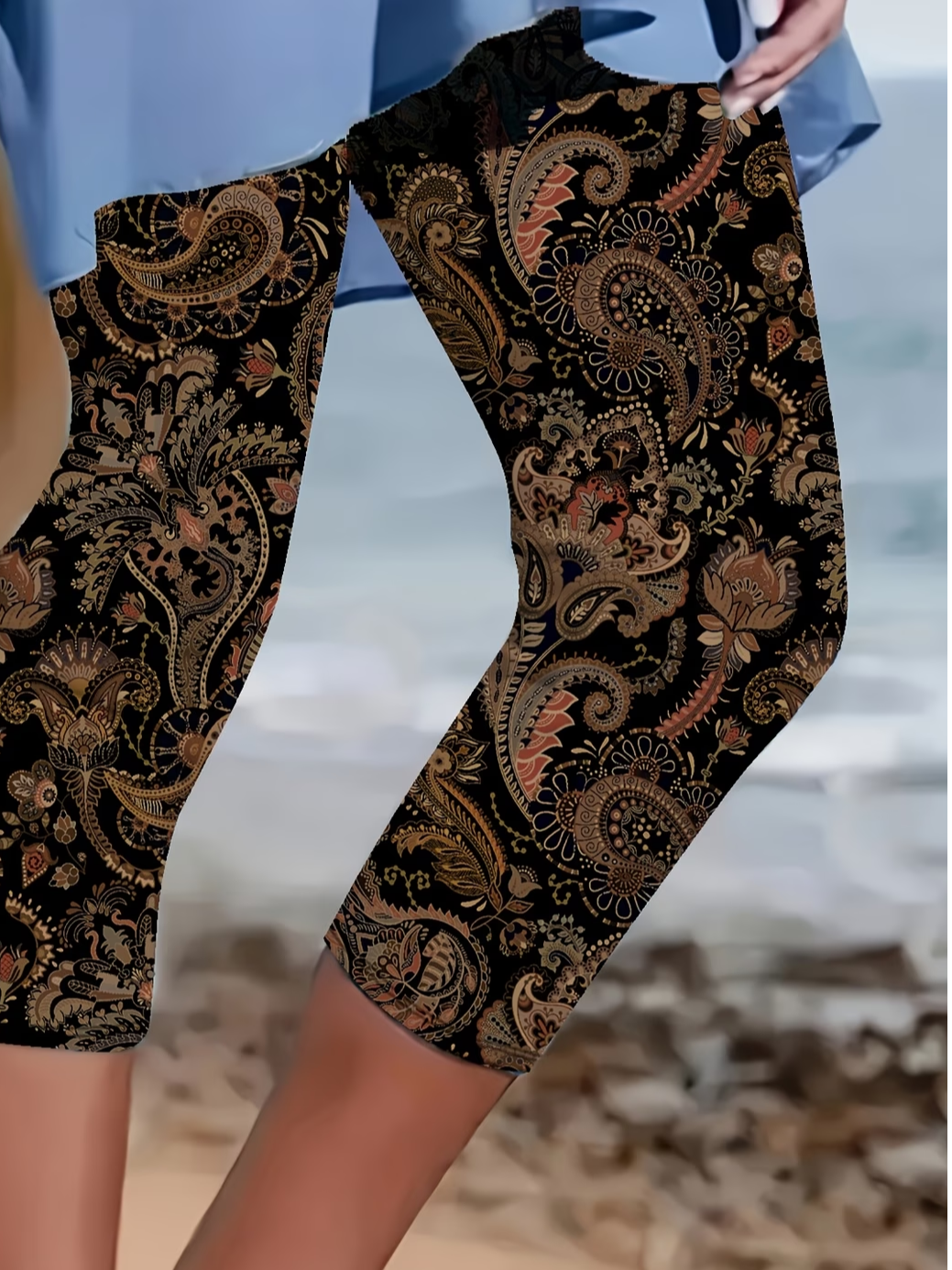 Women's Summer Vintage Pattern Elastic Waist Cropped Pants