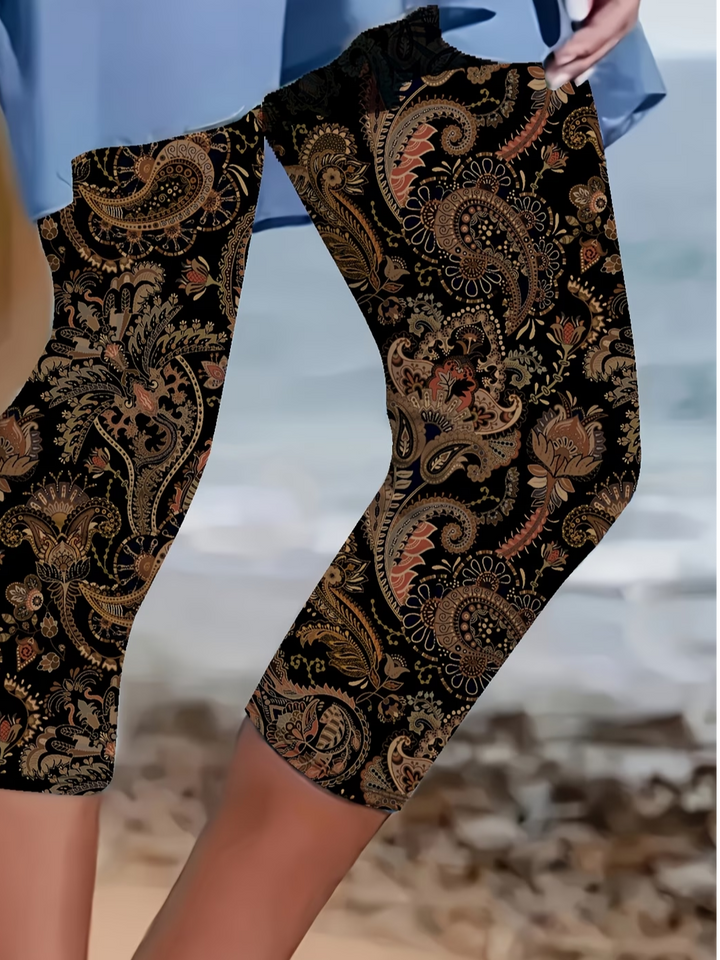 Women's Summer Vintage Pattern Elastic Waist Cropped Pants