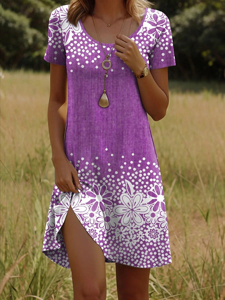 Bohemian Floral Print Maxi Dress – Casual Crew Neck Summer Dress