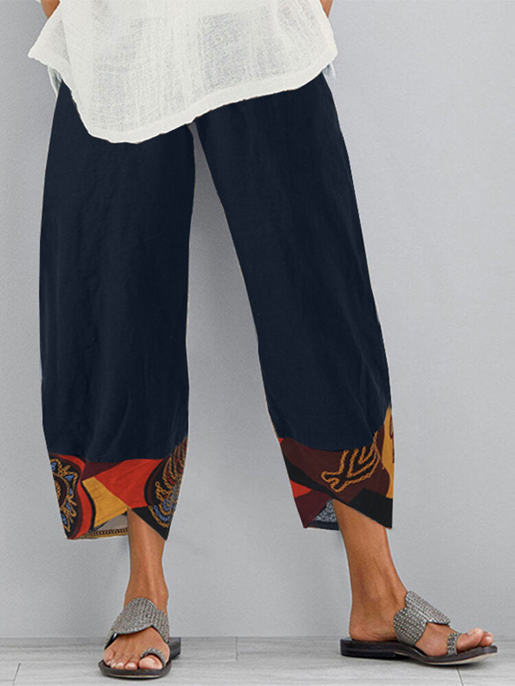 Comfysol Navy Geometric Casual Pants with Pockets
