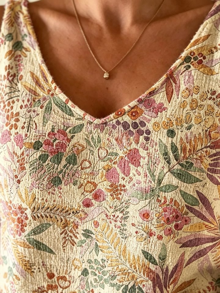 Women's Retro Ethnic Floral Art Print Casual Sleeveless V-neck Wool Blend Knit Top