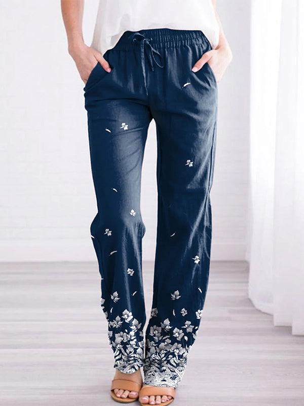 Comfysol Navy Casual Floral Printed Pants