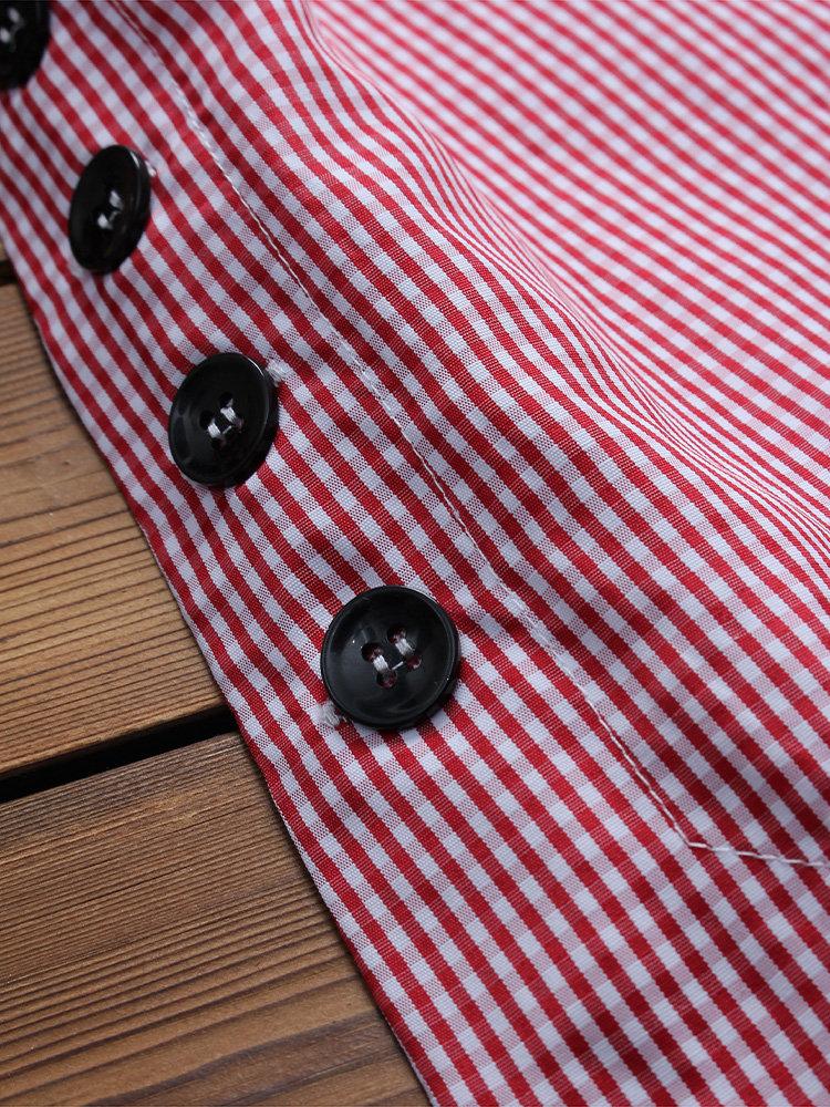 Comfysol Casual Plaid Print Side Buttons Irregular Long Sleeve Blouse