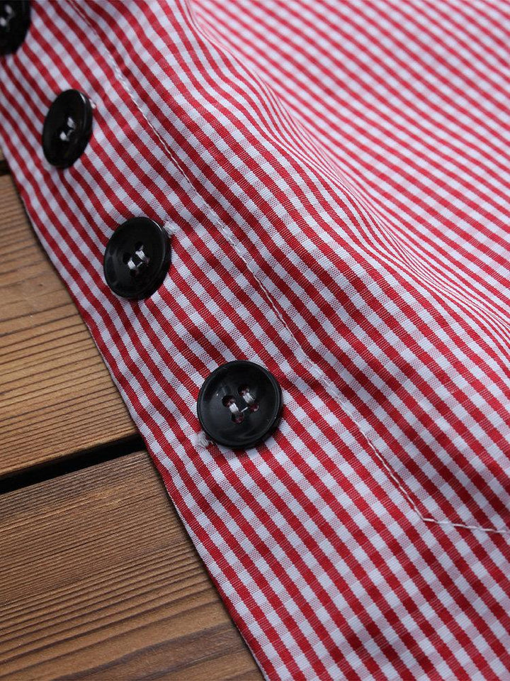 Comfysol Casual Plaid Print Side Buttons Irregular Long Sleeve Blouse