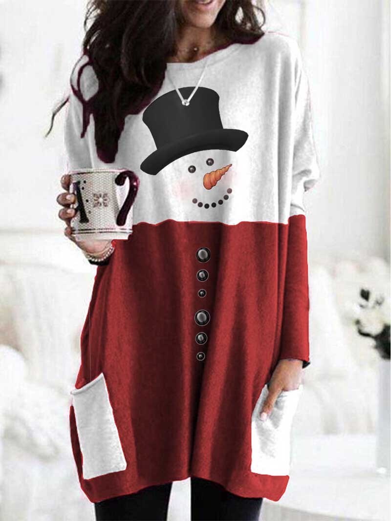 Comfysol Women's Snowman Print Long Sleeve T-shirt