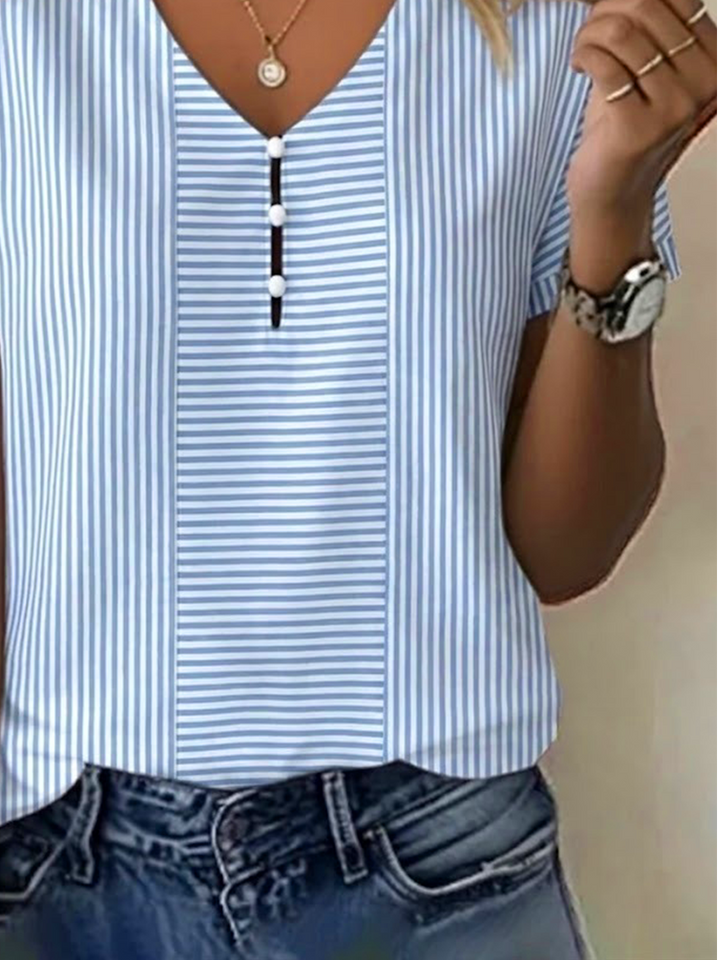 Lightweight Striped V-Neck Blouse