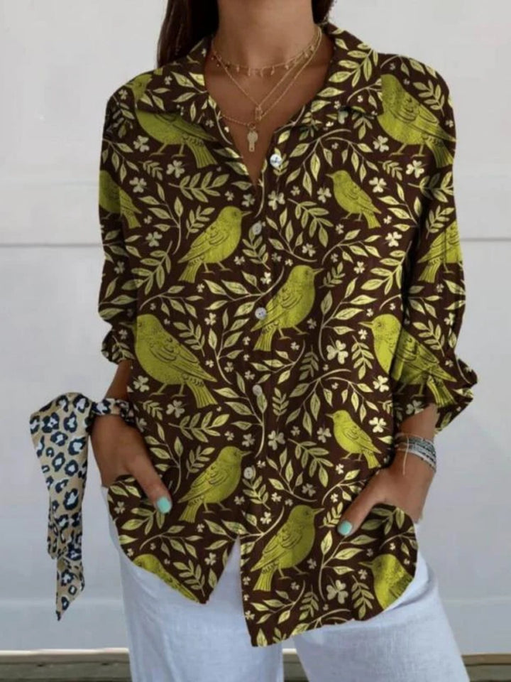 Comfysol Vintage Leaf Print Blouse