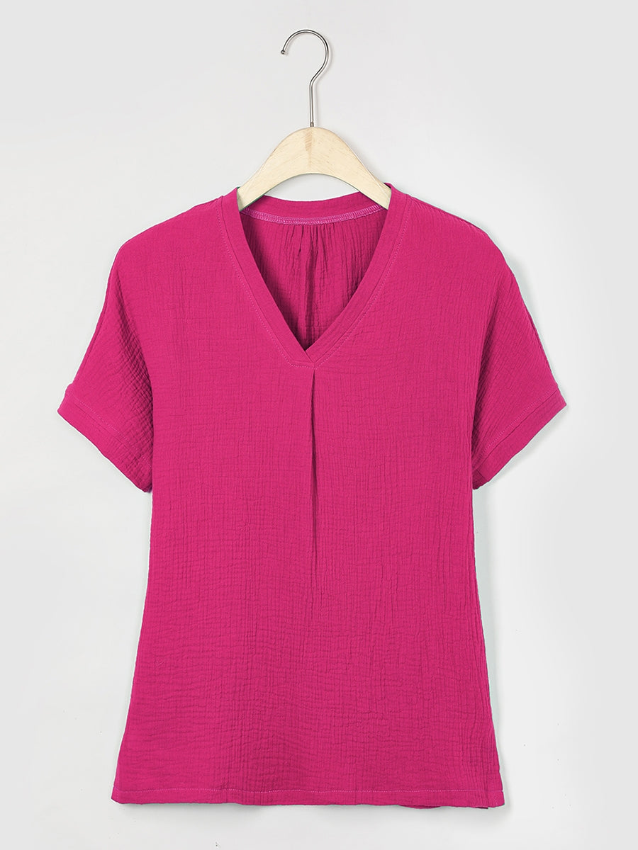 Comfysol Solid Casual V-neck Short Sleeve T-shirt