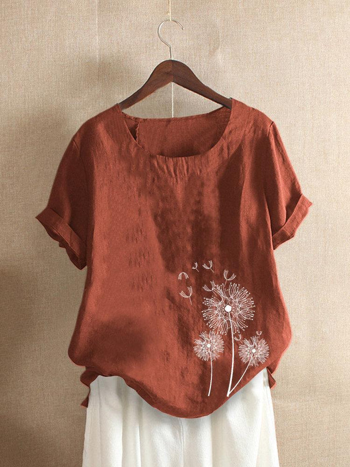 Comfysol Casual Print Short Sleeve Overhead Crew Neck Blouse