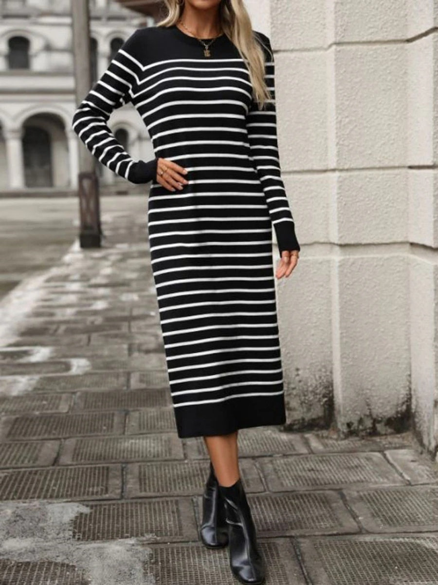 Comfysol Elegant Long Striped Knitted Dress
