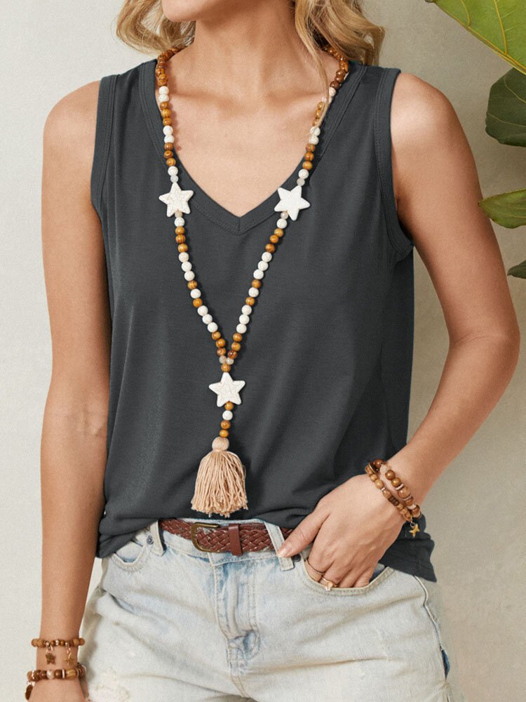 Comfysol Solid Color V neck Sleevless Casual Tank Top