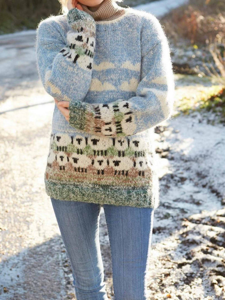 Comfysol Women's Cozy Sheep Jumper Knitted Sheep Sweater