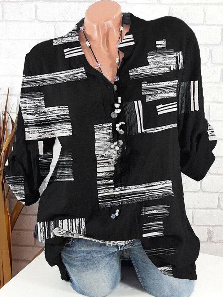 Comfysol Black Casual Collared Geometric Printed Shirt