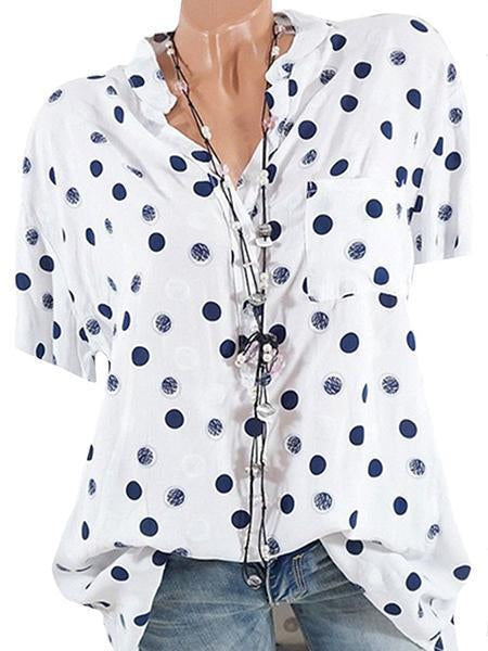 Comfysol Loose Fitting Short Sleeve Polka Dot Blouse
