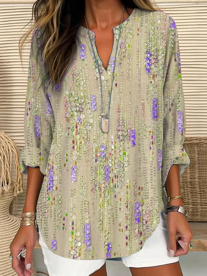 Women Floral Long Sleeve Blouse Spring/Fall Printing V Neck Daily Casual Top