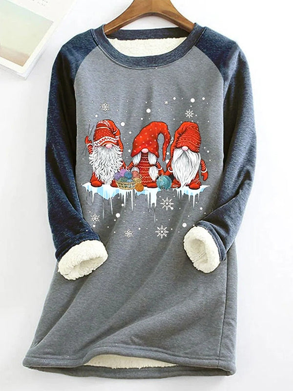 Comfysol Blue Casual Graphic Tops Round Neck Long Sleeve Santa Claus Printed Xmas Sweatshirts