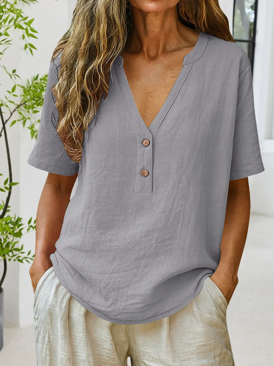 Everyday Casual Summer Plain V-Neck Top