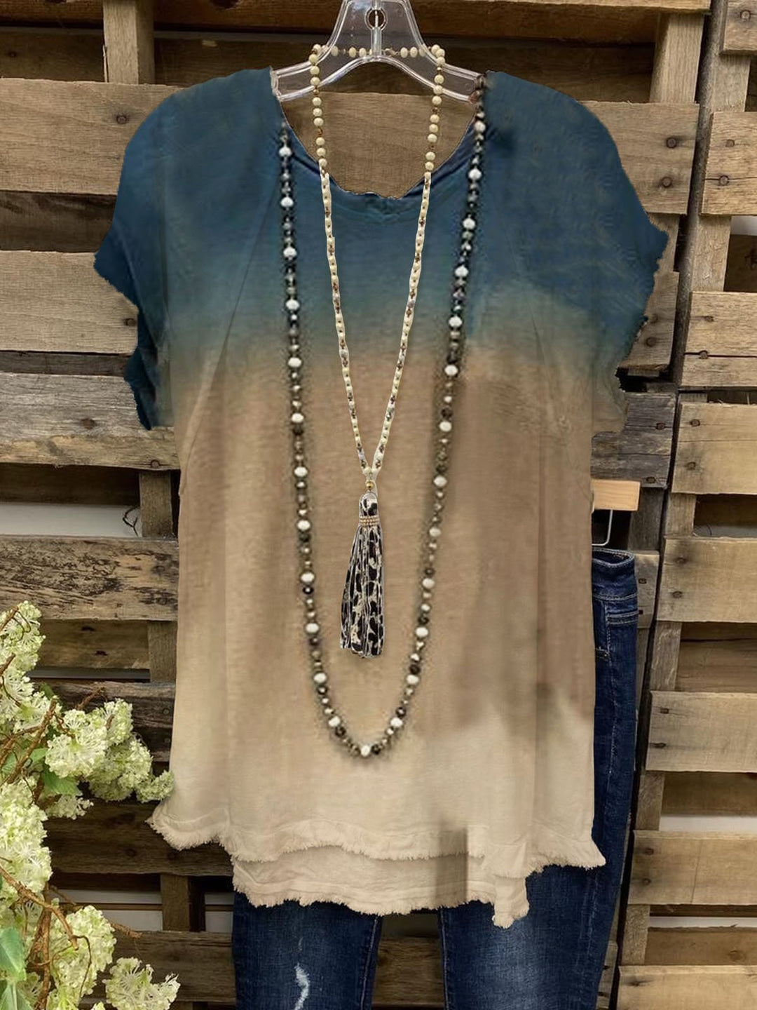 Comfysol Tie-Dye Short Sleeve Casual Blouse