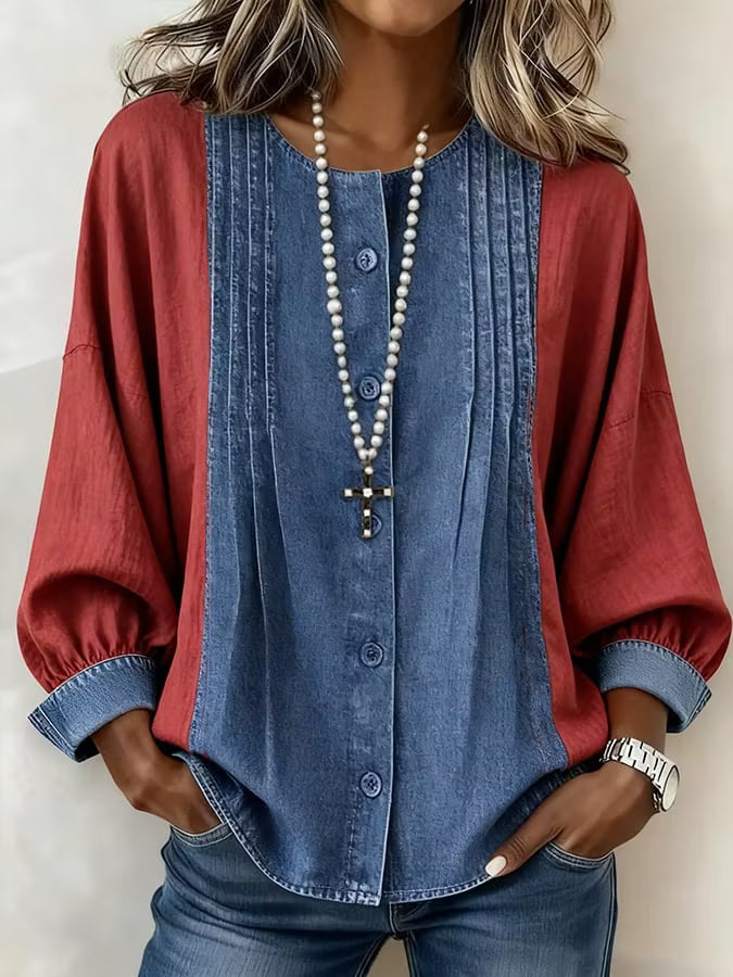 Women'S Casual Color-Block Patchwork Top