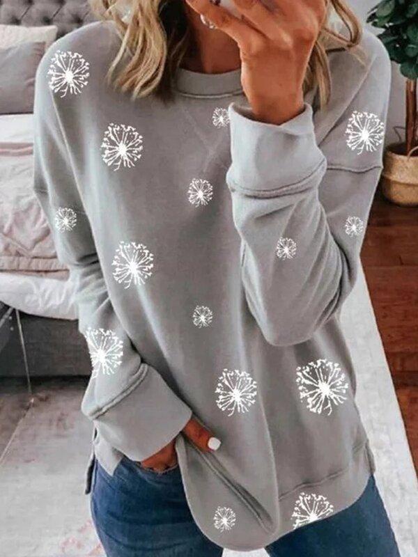 Comfysol Christmas Snowflakes Casual Long Sleeve Round Neck Sweatshirt