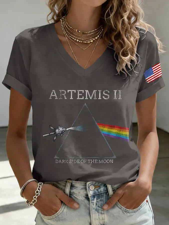 Geometric Space Print V-Neck Top