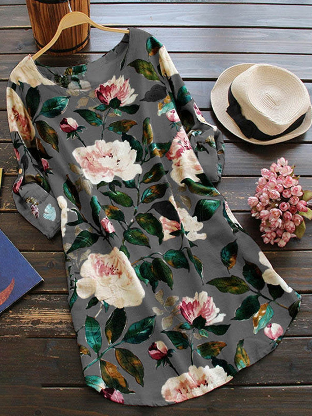 Comfysol Daily Long Sleeve Casual Floral Print Casual Dress