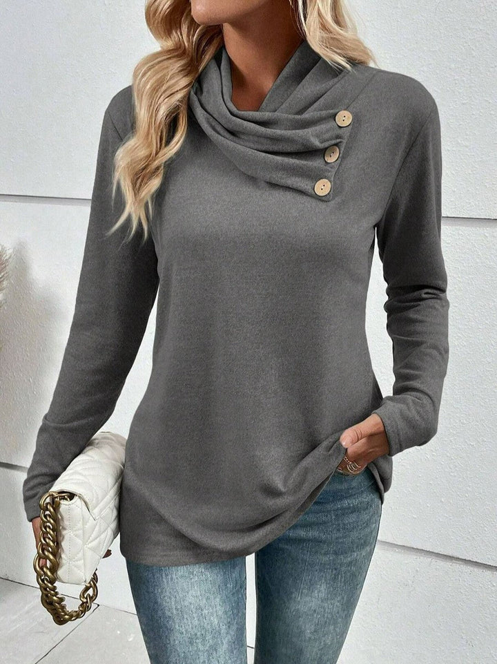 Grey Plain Round Neck Long Sleeve Top