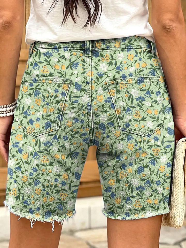 Ethnicity Bohemian Flowers Women's Art Print Casual Denim Shorts
