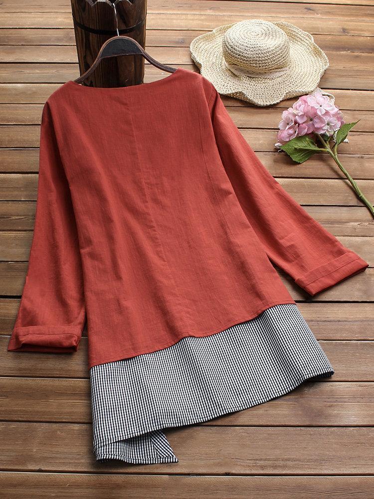 Comfysol Stripe Patchwork Asymmetrical Long Sleeve Casual Blouse