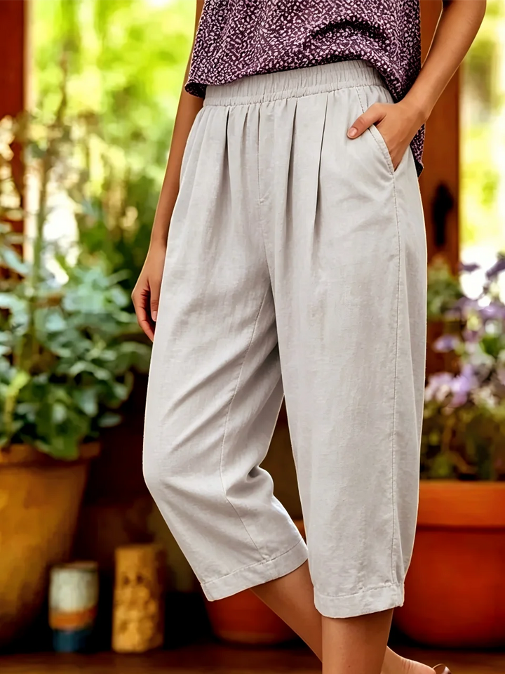 Comfy Casual Summer Cropped Trousers with Elastic Waist