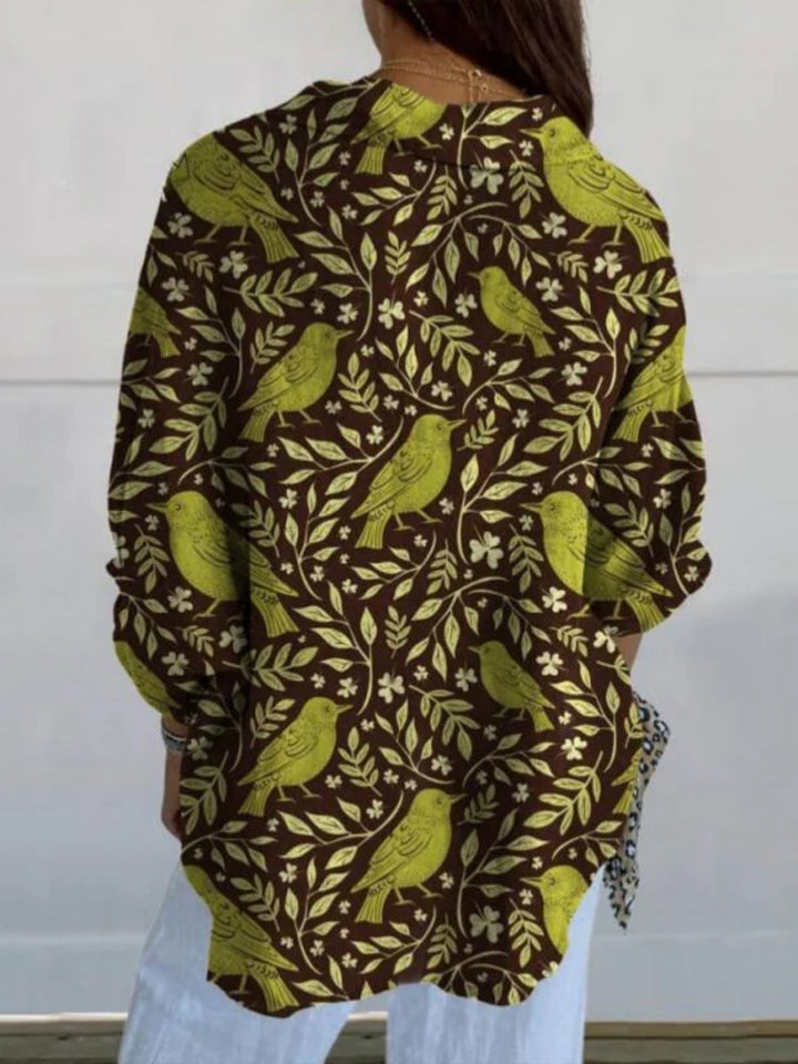 Comfysol Vintage Leaf Print Blouse