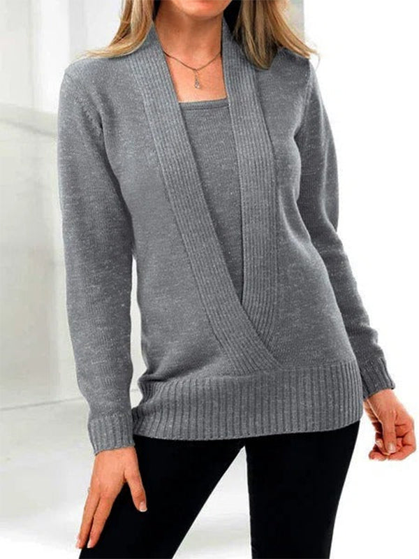 Comfysol Gray Casual Graphic Tops Long Sleeve Solid Sweaters