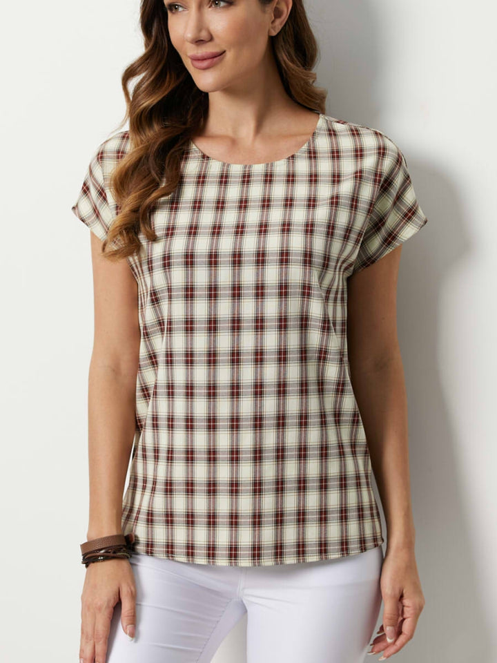Comfysol Plaid Casual Summer Round Neck Blouse