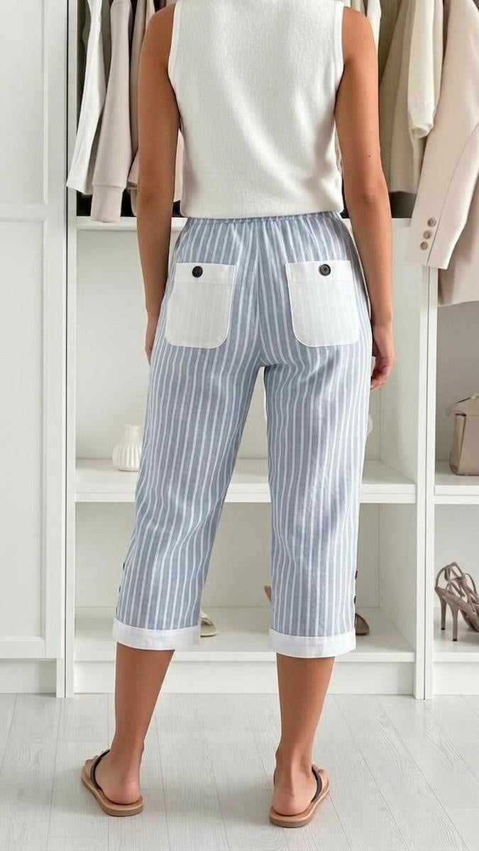 Light Blue Striped Capri Pants
