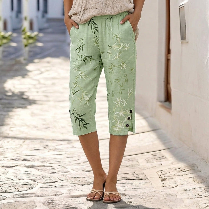 Light Green Bamboo Print Capri Pants