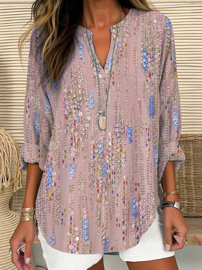 Women Floral Long Sleeve Blouse Spring/Fall Printing V Neck Daily Casual Top