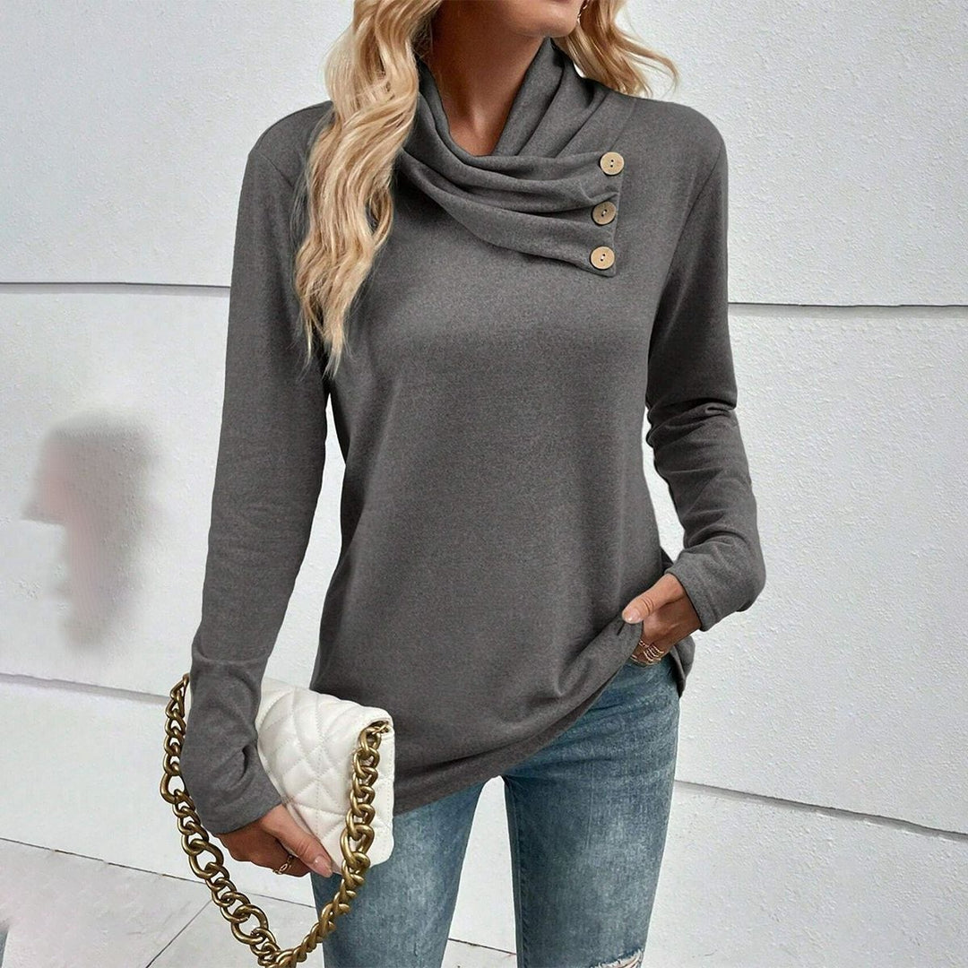 Grey Plain Round Neck Long Sleeve Top