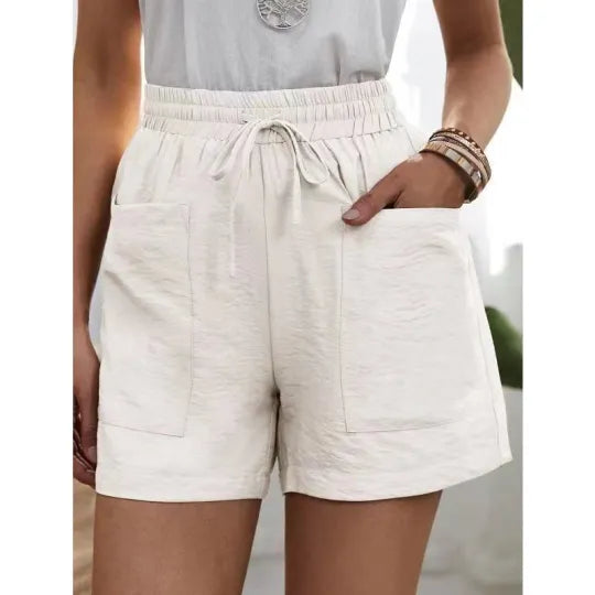 Linen Solid Color Loose Plus Size High Waist Casual Shorts