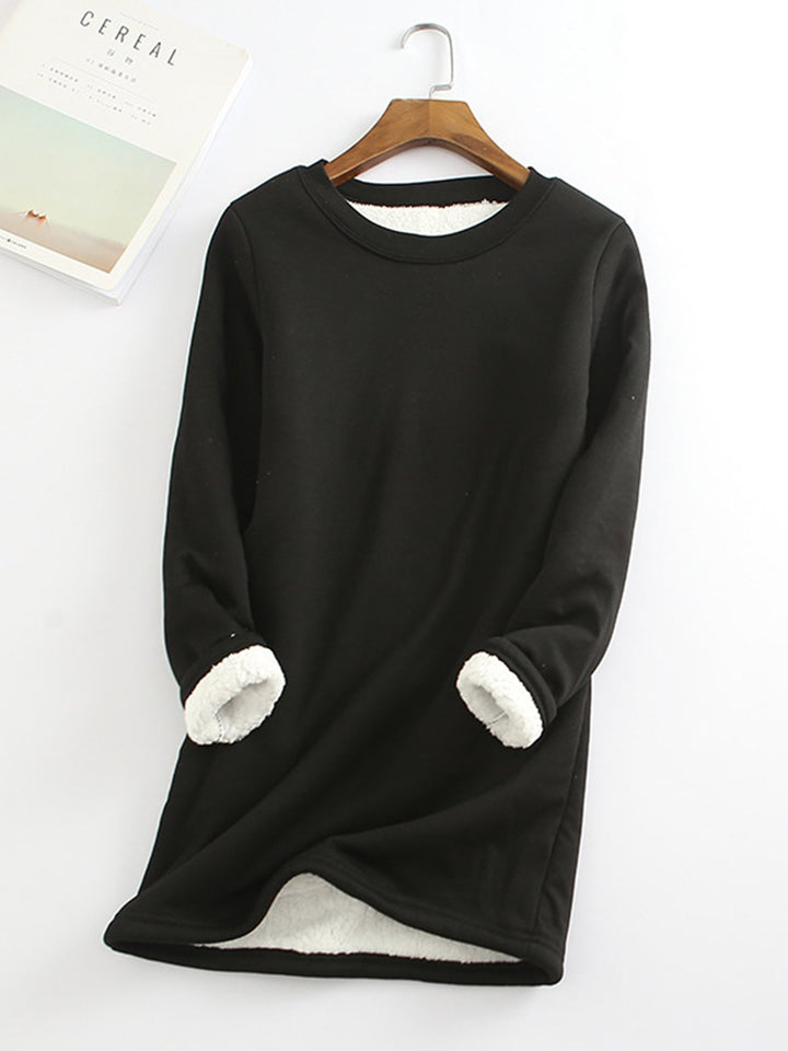 Comfysol Solid Color Round Neck Long Sleeve Warm T-shirt