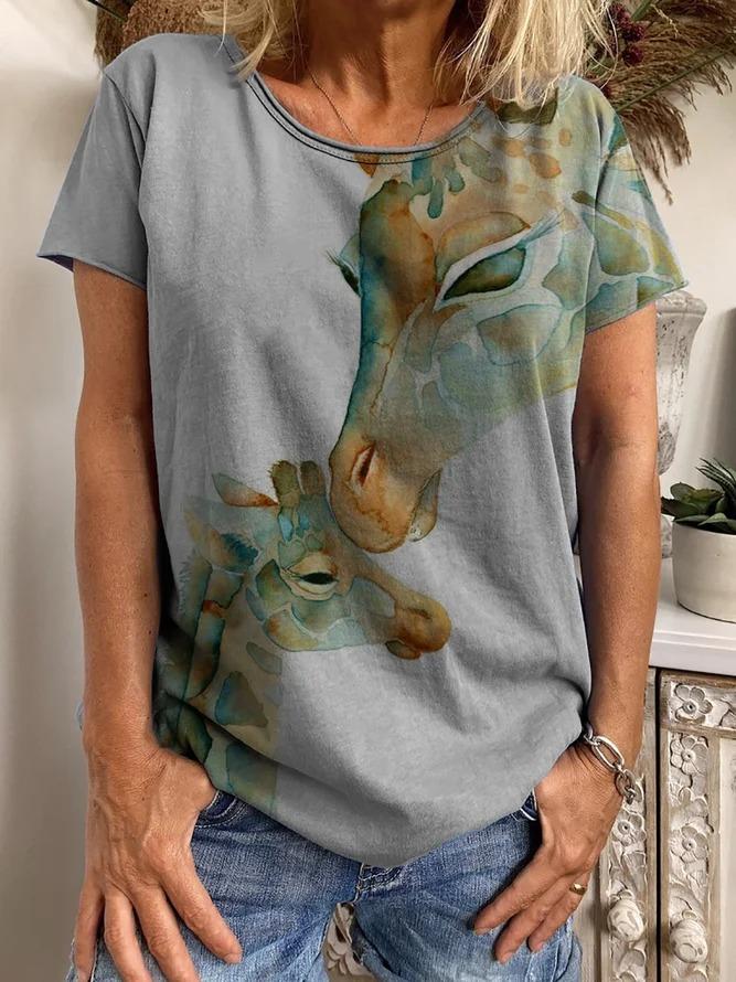 Comfysol Short Sleeve Giraffe Printed T-Shirt