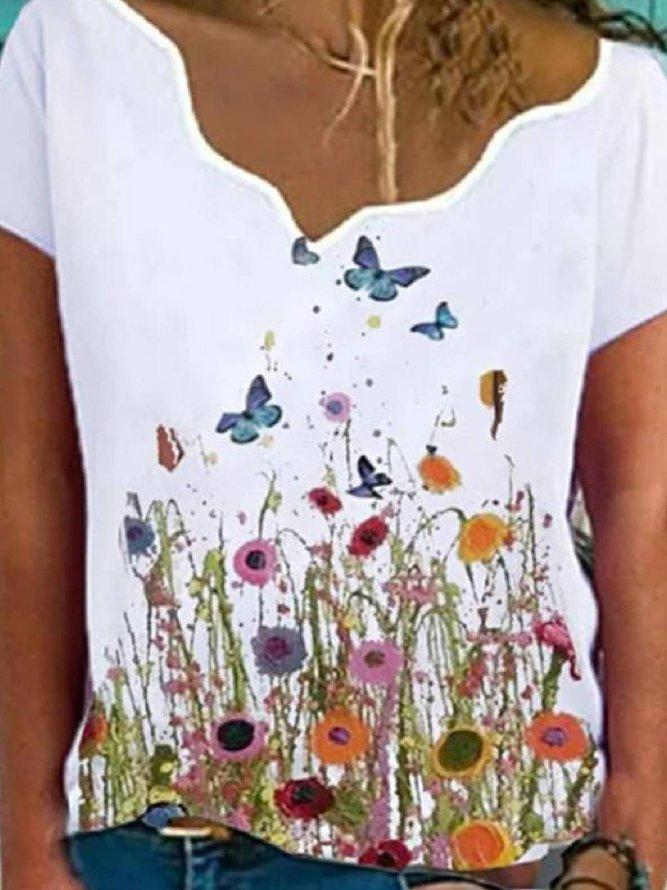 Comfysol Floral Print Casual Short Sleeve Blouse