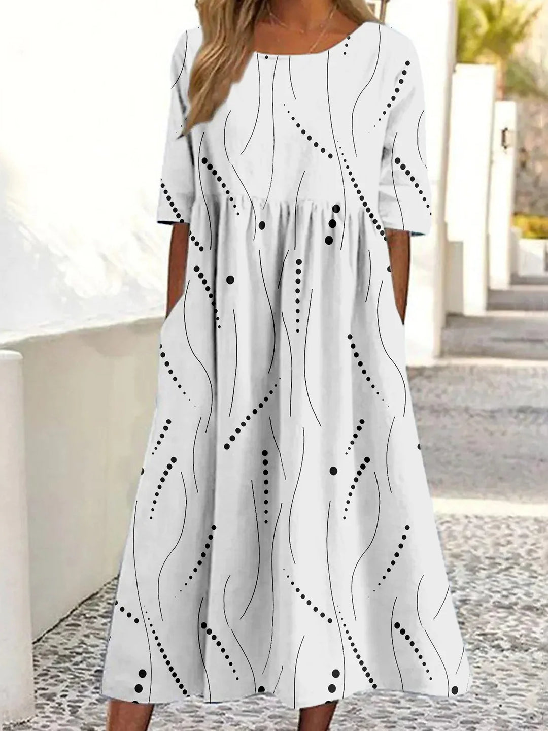 Boho Printed Elbow Sleeve Maxi Dress – Casual Loose Fit Summer Dress