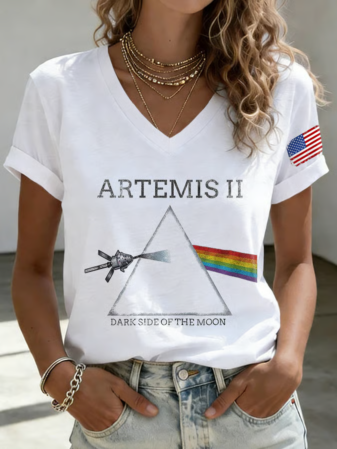 Geometric Space Print V-Neck Top